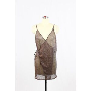 NWT LA SENZA Black Gold Glitter Mesh Wrap Slip Dress, Size M